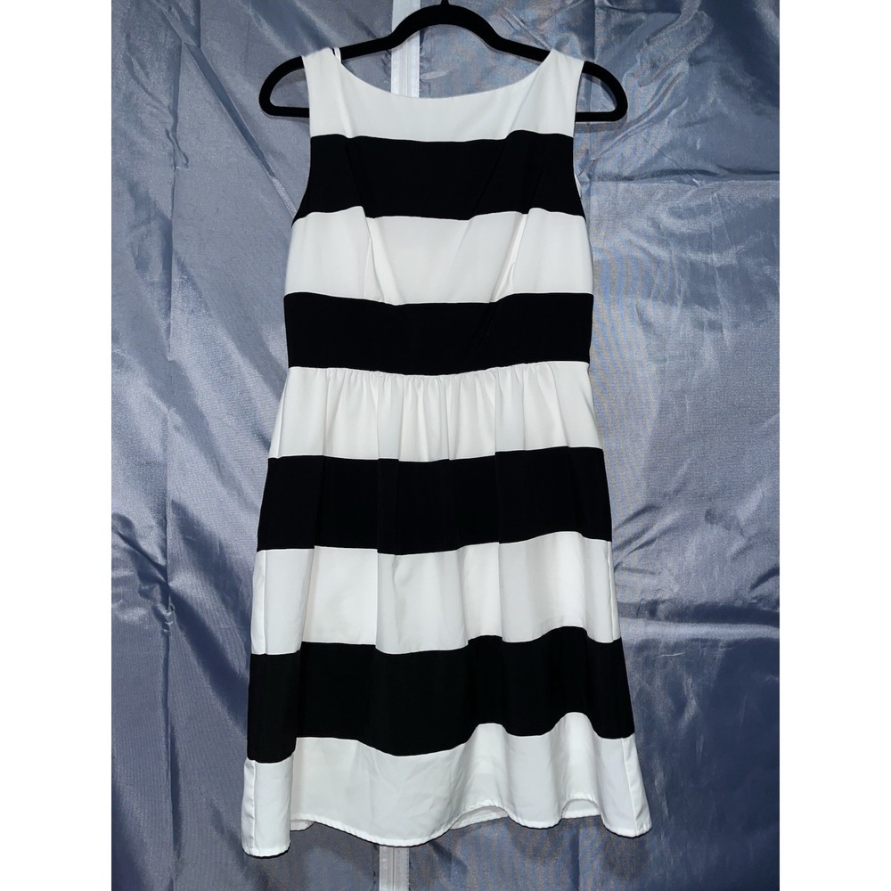 B. Darlin Women's Size 13/14 Black White Block Stripe Fit & Flare Dress Cocktail